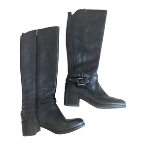 Marc Fisher tall boots women's size 6.5 black leather buckle basic classic - Picture 1 of 8