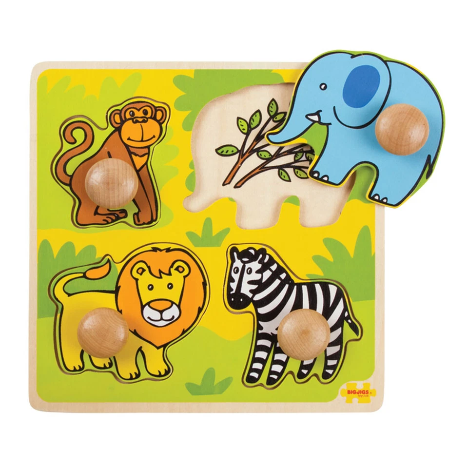 Bigjigs Toys My First Wooden Peg Puzzle (Safari) 4 Chunky Jigsaw Pieces - Image 1 of 1