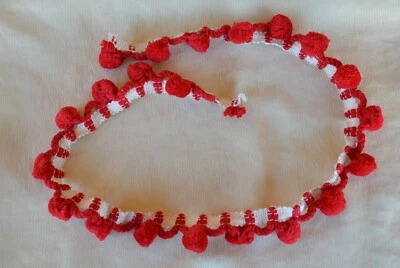 28 inches of Vintage Red Pom Pom Trim on White Band - Image 1 of 4