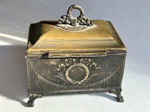 Antiguo ataúd de latón con placa de plata caja de cigarros carrito de té Art Nouveau con bisagras - Imagen 1 de 13
