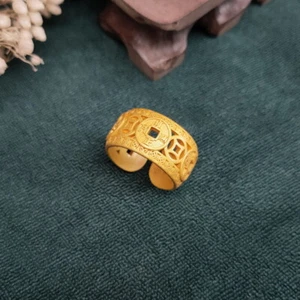 925 Silver Copper Coin Ring Gild Women Natural Real Jewelry Charm Amulets - Picture 1 of 12