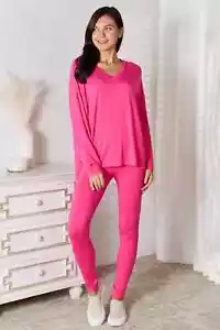 Basic Bae Full Size V-Neck Soft Rayon Long Sleeve Top and Pants Lounge Set - Picture 1 of 17