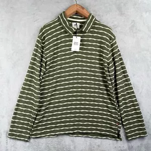 BDG Urban Outfitters L/S Collared Henley Shirt Mens Large Green w/ Stripes NWT - Picture 1 of 12