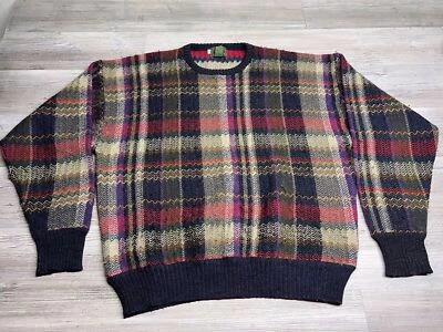 Vintage 90s Boston Traders Wool Sweater Colorful Plaid Pattern Mens Sz XL Cosby - Image 1 of 4