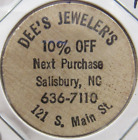 Vintage Dee's Jewelers Salisbury, NC Wooden Nickel - Token North Carolina