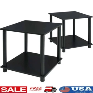 No-Tools Side/End Tables Set 2 Lightweight Space Saving 2 Storage Shelves New - Picture 1 of 4