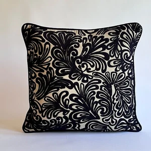 Villa Home Collection  Linen  Cotton  Beige and Black Pillow cover embroidery - Picture 1 of 4