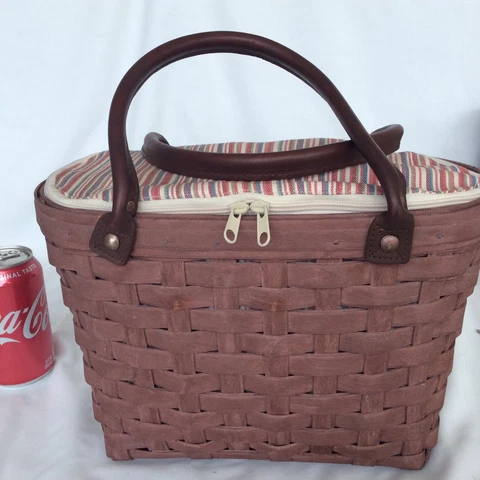 Longaberger Boardwalk Merlot Basket Purse stripe Liner Protector Leather Handles Cover