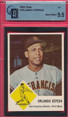 UNREAL GAI 9.5 GEM MINT ORLANDO CEPEDA 1963 FLEER 64 GRADED VINTAGE CHERRY TPHLC - Image 1 of 4