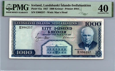 Islandia 1000 coronas 1957 PMG 40 EXTREMADAMENTE FINO Pick # 41a Foto 1 de 3