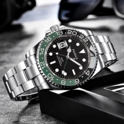 Reloj automático GMT PARNIS cristal zafiro 40 mm bisel cerámico movimiento 2813 para hombre Foto 1 de 4