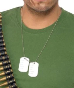 Herren Hundemarken Auf Kette Silber Militär Armee Stütze Schmuck Kostüm Zubehör - Bild 1 von 1