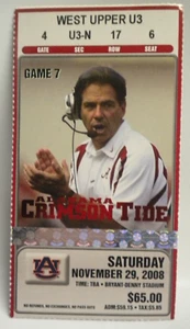 2008 Alabama Crimson Tide vs Auburn Football Ticket Authentic SABAN Iron Bowl 08 - Picture 1 of 3