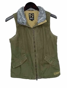Noble Outfitters Full Zip Vest Green Canvas Faux Fur Collar Women's Medium - Picture 1 of 14