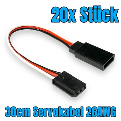 ✅ 20x Servokabel 30cm Stecker Buchse Verlängerung Futaba Robbe 26AWG Kabel RC ✅ - Bild 1 von 4