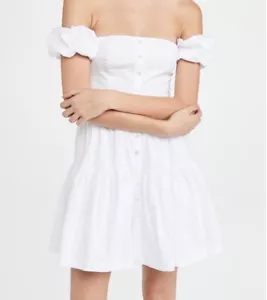 Staud Mini Elio Dress in White / Off The Shoulder Prairie Dress w/ Puffy Sleeves - Picture 1 of 13