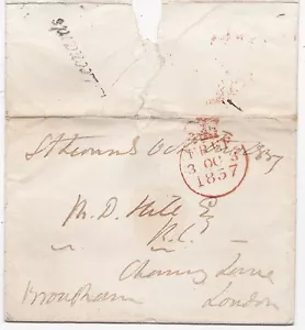 1837 RARE ST LEONARDS POSTMARK WRAPPER + CROWN FREE TO LONDON FRANKED BROUGHAM - Picture 1 of 1