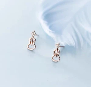 Rose Gold Musical Note Instrument Viola Cello Violin Guitar Stud Earrings - Picture 1 of 2