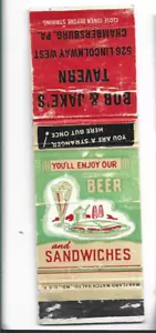 OLD ADVERTISING MATCH BOOK,PACK~BOB & JAKE'S TAVERN LINCOLNWAY W~CHAMBERSBURG PA - Picture 1 of 3