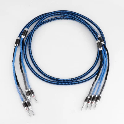 Pair 8N OCC 8TC HiFi Speaker Cable Loudspeaker Amplifier Cord Banana Spade Plug - Image 1 of 4
