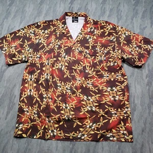 Vintage No Fear Hawaiian Shirt Mens Large Brown Short Sleeve Button Floral Aloha - Picture 1 of 10