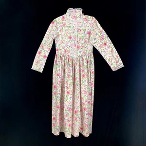 Girls Prairie Dress 10 Pink Cabbage Roses Long Sleeves Back Zip Wedding Guest - Picture 1 of 9
