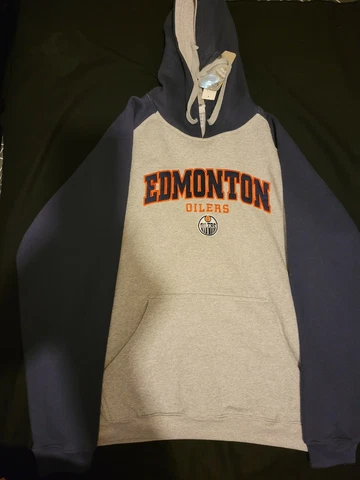 NHL Hockey Edmonton Oilers Pullover Hoodie Large NWT Grey Blue Orange Cover
