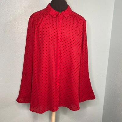 NUEVA Blusa Camisa Top Elle Mujer Talla Grande XXL Roja Negra Lunares Con Botones Foto 1 de 4