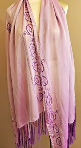 Cejon Long Scarf Wrap Shawl Embroidery Purple Veil Fringe Sari Dupatta 76x30" - Picture 1 of 10