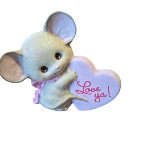 Vintage Hallmark Valentine's Merry Miniatures Mouse Holding Love Ya Heart  - Picture 1 of 5