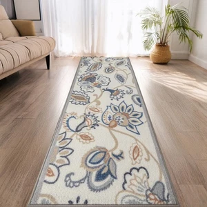 Alfombra Corredor Crema Floral Estilo Bereber Bajo Perfil Antideslizante Tamaño Personalizado - Imagen 1 de 6