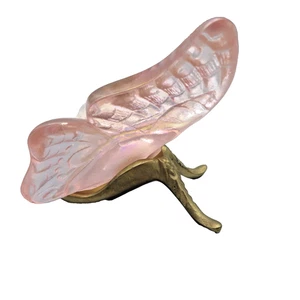 Fenton Ocean rosa irisierend Karneval Glas Schmetterling & Messing Ständer Vintage - Bild 1 von 16