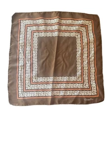 Christian Dior Brown Silk Scarf With Orange & White Geometric Pattern - Picture 1 of 3