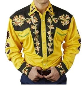 Rockmount Ranch Wear Floral 2-Tone Black & Gold Embroidered Western Shirt Size M - Picture 1 of 10