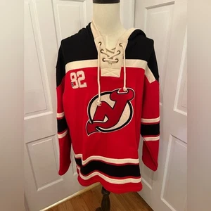 OLD TIME HOCKEY New Jersey Devils Sudadera con Capucha Roja Negra XL NHL Con Cordones Vellón - Imagen 1 de 11