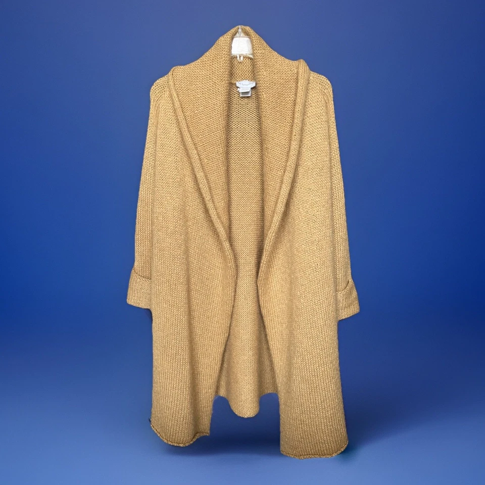 Cárdigan largo plumero tejido abierto dorado suéter top cálido pequeño para mujer Foto 1 de 4