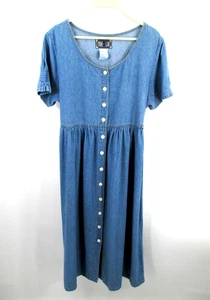 Maxi Vestido Vintage Años 90 AZUL VERDADERO Mujer L Azul Denim Abotonado Country Western - Imagen 1 de 14