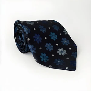 Vintage Kenzo Homme Seidenkrawatte - kräftiges Blumen Gänseblümchenmuster blau - Bild 1 von 7