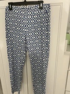 J. McLaughlin, L, Catalina Cloth Carmel Pants, Blue White Ikat, Front Zip Pocket - Bild 1 von 12