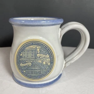 George Washington Distillery VA Deneen Pottery Round Belly Mug White w Blue Trim - Picture 1 of 9