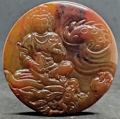 Ancienne statue suspendue de Bouddha céleste jade hetien artisanat chinois - Photo 1/4