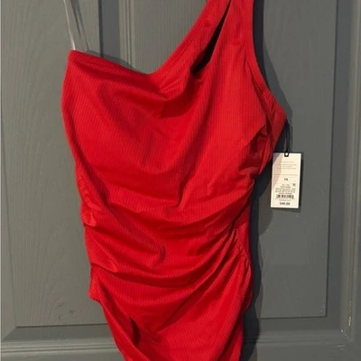 Women's One Shoulder Asymmetrical Cut Out One Piece Swimsuit - Shade & Shore Red - Image 1 of 4