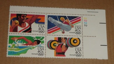 US Plate Block MNH # C105-108  40c 1984 Olympics  Wide Selvage At The Top Nice - Image 1 of 2