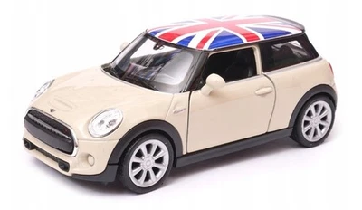 Welly New Mini Hatch Cream UK Flag Top 1:34 1:39 4.5 Inch Car US DUTIES PAID - Image 1 of 4