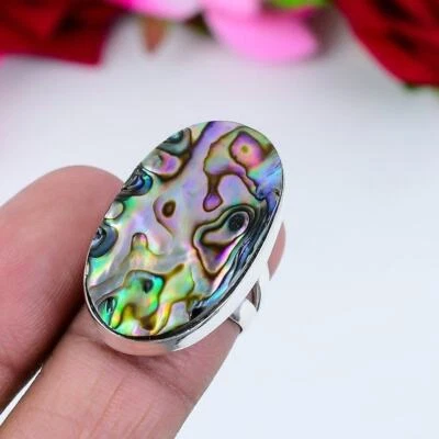 鲍鱼壳戒指 宝石 925 纯银戒指 手工制作 鲍鱼壳 — 第 1/4 张图片