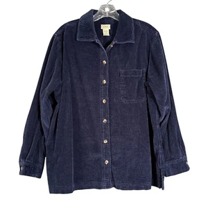 Vintage L.L. Camicia donna Bean in velluto a coste blu navy con bottoni L-Petite 100% cotone - Foto 1 di 9
