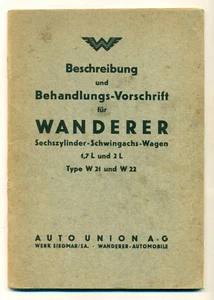 1934 WANDERER W21 W22 SCHWINGACHS BETRIEBSANLEITUNG 1,7 L  und 2,L - Bild 1 von 6