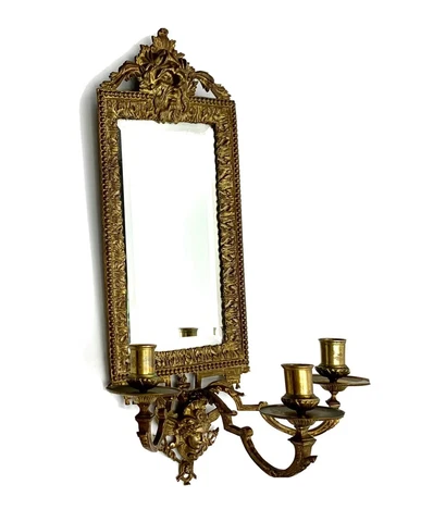Sconce Vintage Mirrored French Goddess Faced Brass Candle Holder Cover