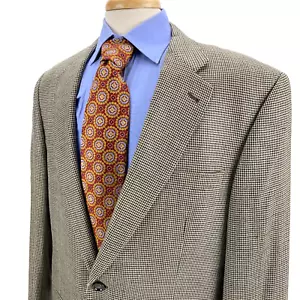 Burberry Kensington Light Brown Houndsooth Silk Wool Blazer Sport Jacket 42L USA - Picture 1 of 17
