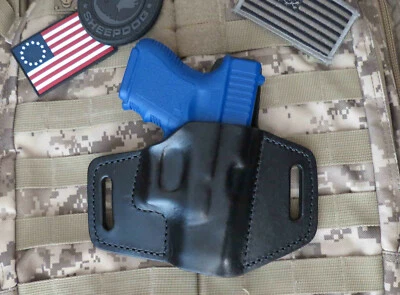 Fits Glock 26, Glock 27 & Glock 33, Leather Pancake OWB Holster, Made in USA.  - Image 1 of 4